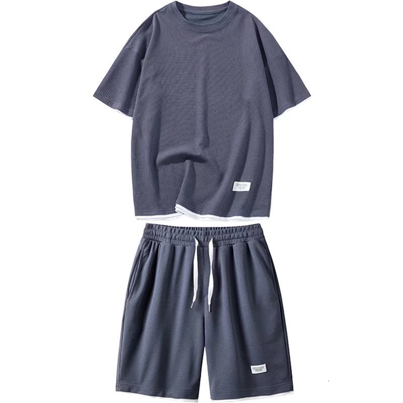 Men's Tracksuits Men's Sets Short Sleeve T-shirtsShorts 2 Pcs Suit Solid Color Sport Outfits Summer Thin Male Casual Loose Tracksuit 230511