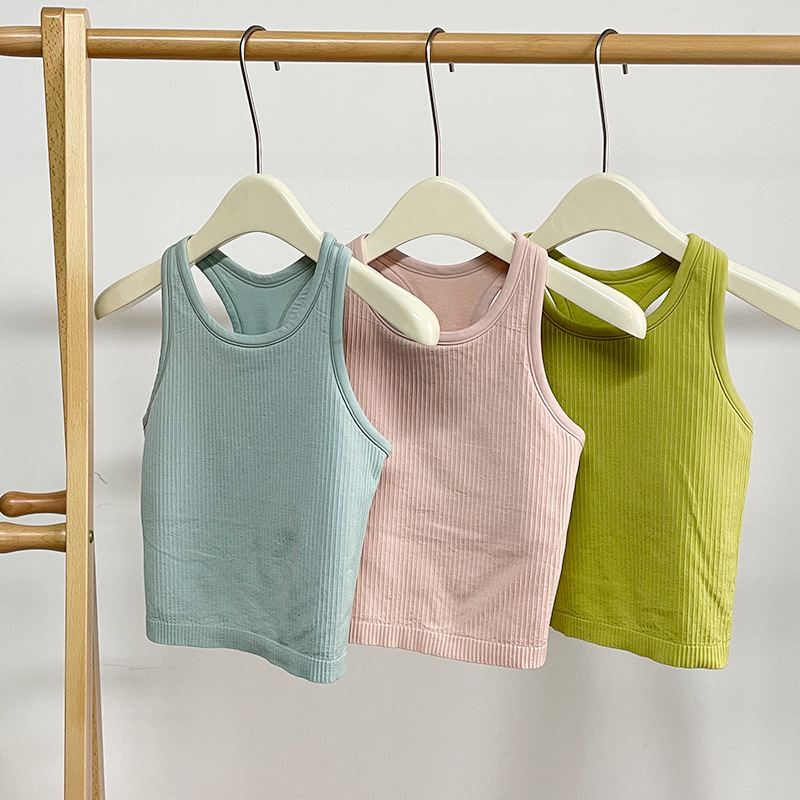 2025--Women Sports Bra Tops Finess Tank Vest Solid Workout Breathble Shockproof Top Female with pads