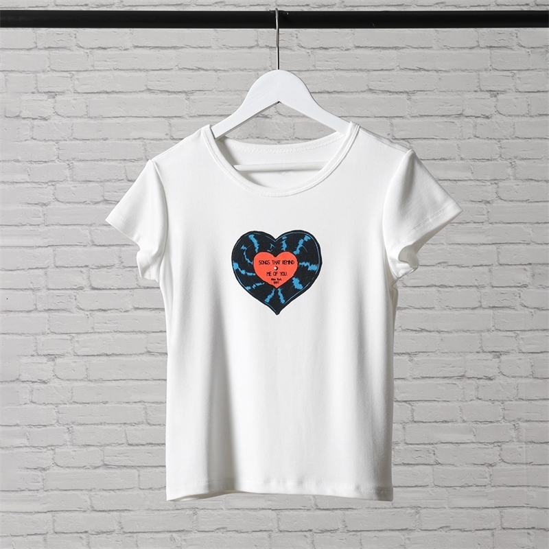 Women's T Shirt Kaus Grafis Hati Chic Lembut Katun Lengan Pendek Leher Bulat Musim Panas Wanita Atasan Streetwear Vintage 230510