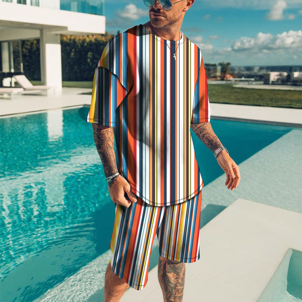 Men's Tracksuits Black And White Stripes T Shirt Set Fashion Men Tracksuit Suit Short Sleeve Tshirts Shorts Oversized 6XL Casual Streetwear Sport