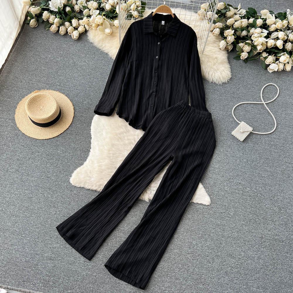 Women's Two Piece Pants Sexy Solid Suit Two Pieces Outfits Office Lady Long Sleeve Lapel Jacket Coat Suits Women Casual Wide Leg Trousers Set 230