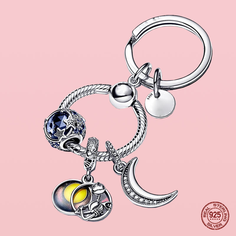 925 Sterling Silver Dangle Charm Keychain Suitable for Women' Fashion Jewelry DIY Keychain Original Jewelry Fashion Accessorie Production