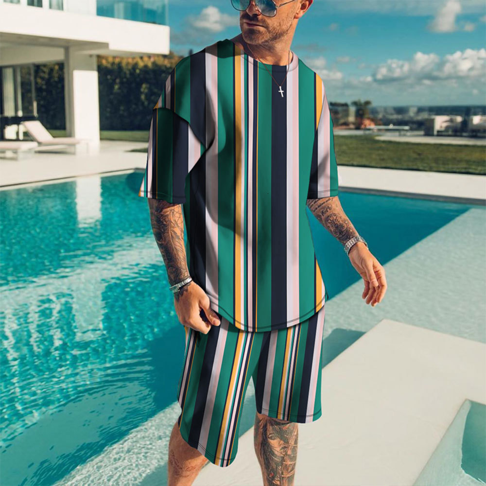 Men's Tracksuits Black And White Stripes T Shirt Set Fashion Men Tracksuit Suit Short Sleeve Tshirts Shorts Oversized 6XL Casual Streetwear Sport