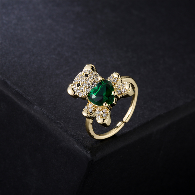 Cute Adjustable CZ Micro Pave Heart Bear Ring Copper Rings Jewelry