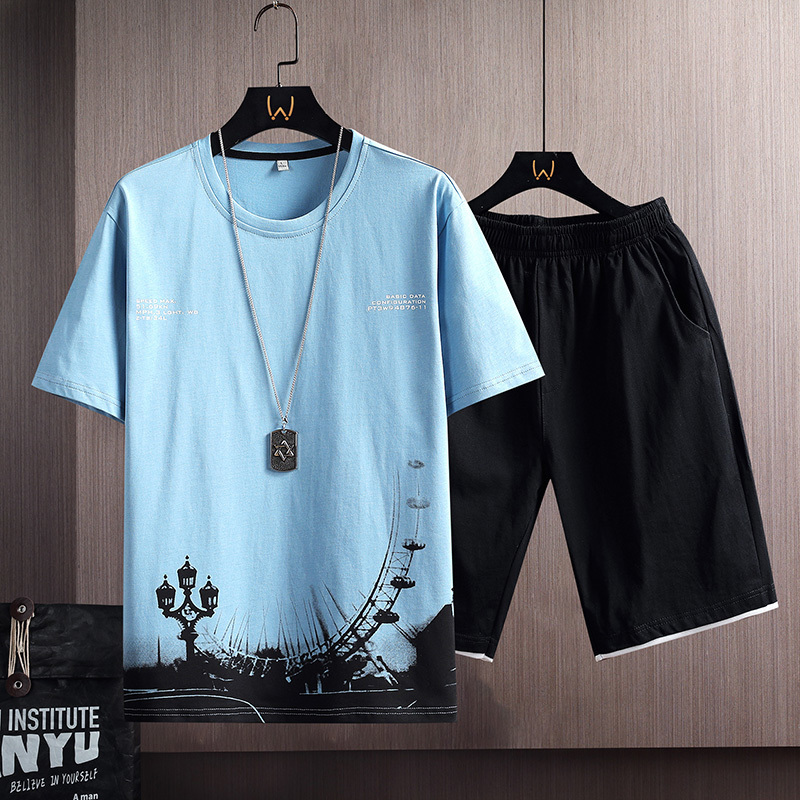 Men's Tracksuits Men's Summer Tracksuit Fashion Short Sleeve Sportswear Ink Print T ShirtsShorts 2 PC Sets Men Casual Sports Suits Male Clot