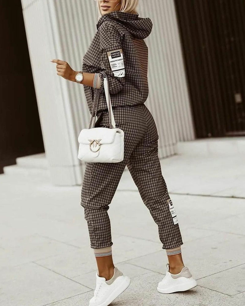 Women's Two Piece Pants Women Long Sleeve Two Piece Set Sweatshirt Fashion Lattice Zipper Top Casual Pocket Trousers Ladies Suit Mujer 230511