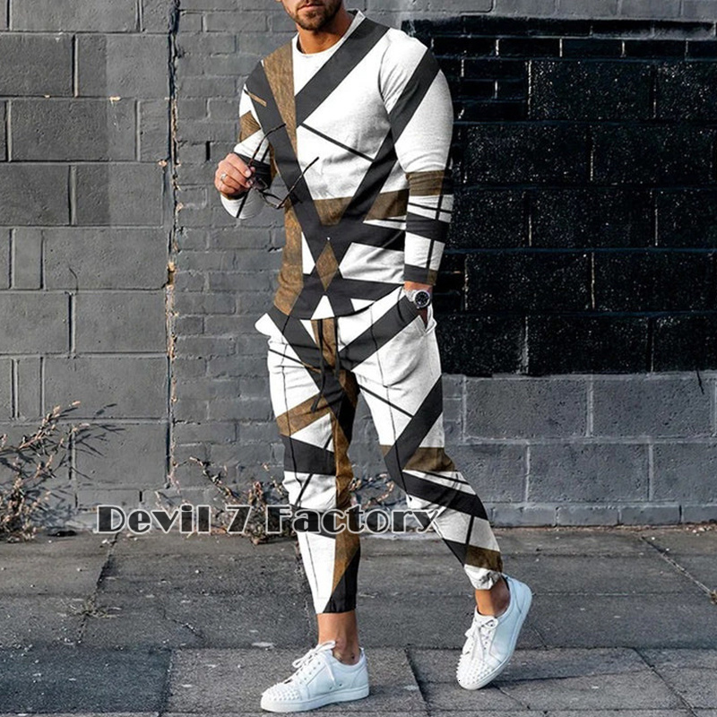 Men's Tracksuits est Men's Tracksuits Sweatpants 2 Piece Sets Fashion Man Clothing Autumn Streetwear Long Sleeve T Shirt Trousers Suits 2305