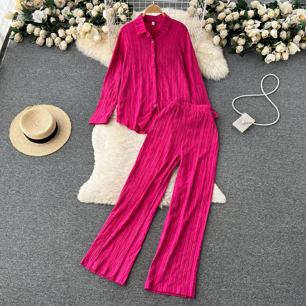 Women's Two Piece Pants Sexy Solid Suit Two Pieces Outfits Office Lady Long Sleeve Lapel Jacket Coat Suits Women Casual Wide Leg Trousers Set 230