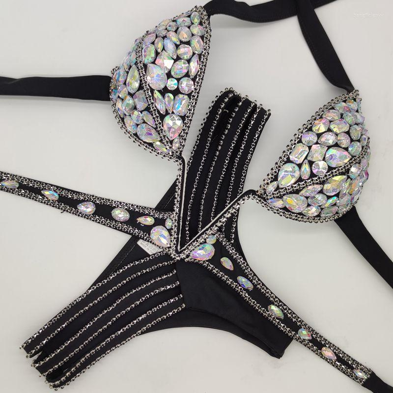 Women's Swimwear 2023 Vacation Latest Crystal Bikini Set V Collar Diamond Good Quality Bling Stones Swimsuit Bathing Suit