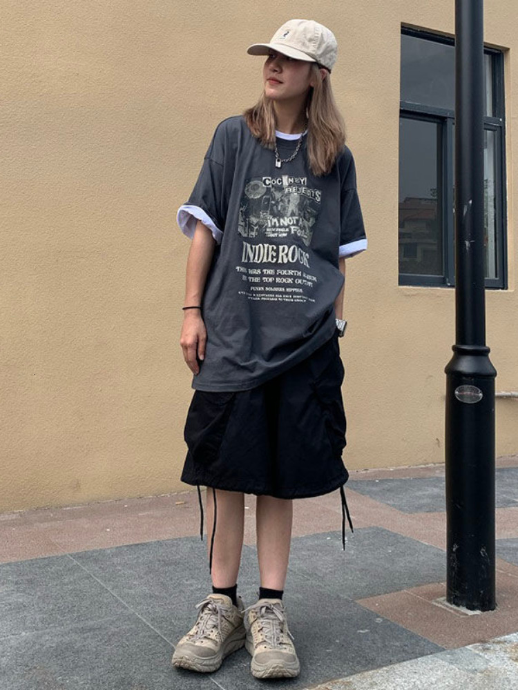 Women's Shorts Celana Pendek Kargo Hijau Hippie Streetwear Jepang HOUZHOU Khaki Oversize Harajuku Wanita Kpop Bergaya Longgar 230510