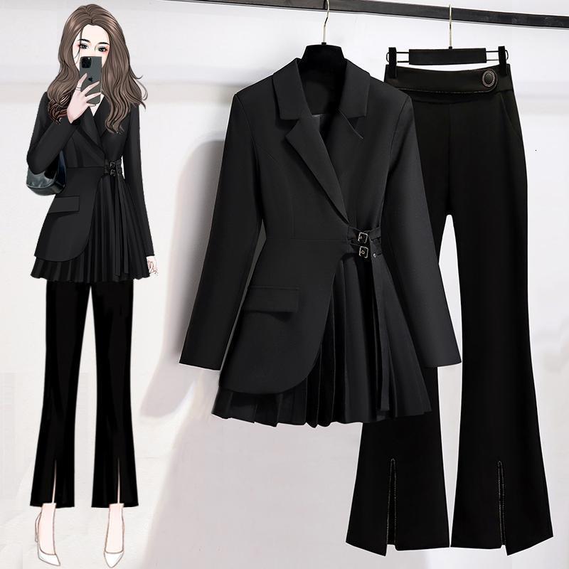 Women's Two Piece Pants Korean Autumn Style Drape Belt Decorative Casual Suit Jacket Wide Leg Trousers Two Piece Elegant Women's Pants Set 2
