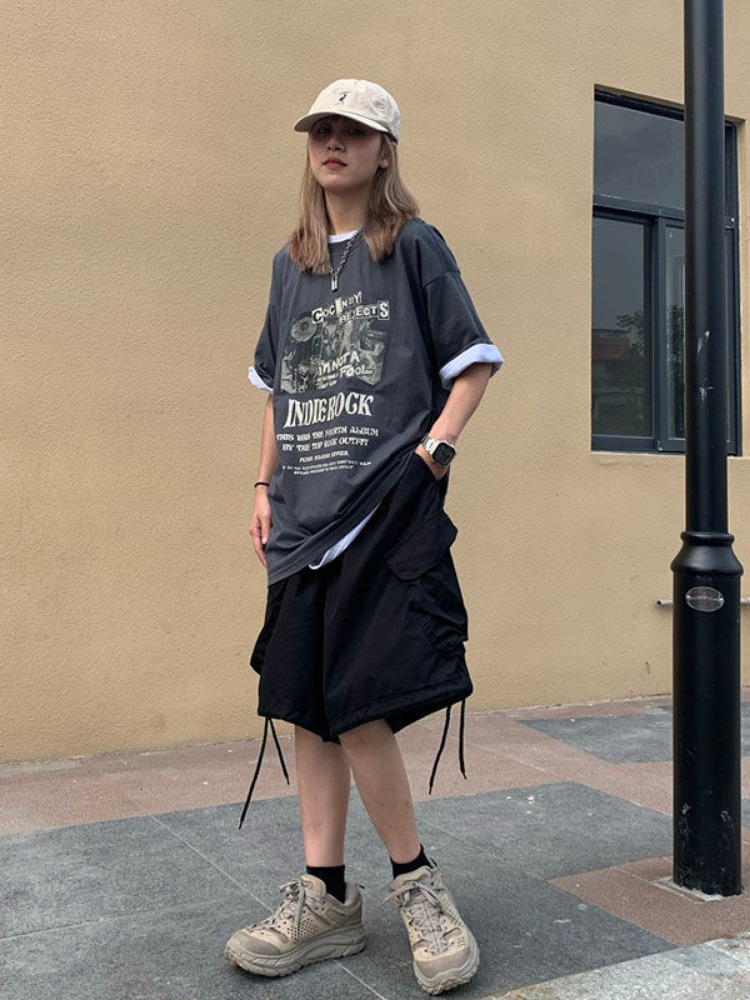 Women's Shorts Celana Pendek Kargo Hijau Hippie Streetwear Jepang HOUZHOU Khaki Oversize Harajuku Wanita Kpop Bergaya Longgar 230510