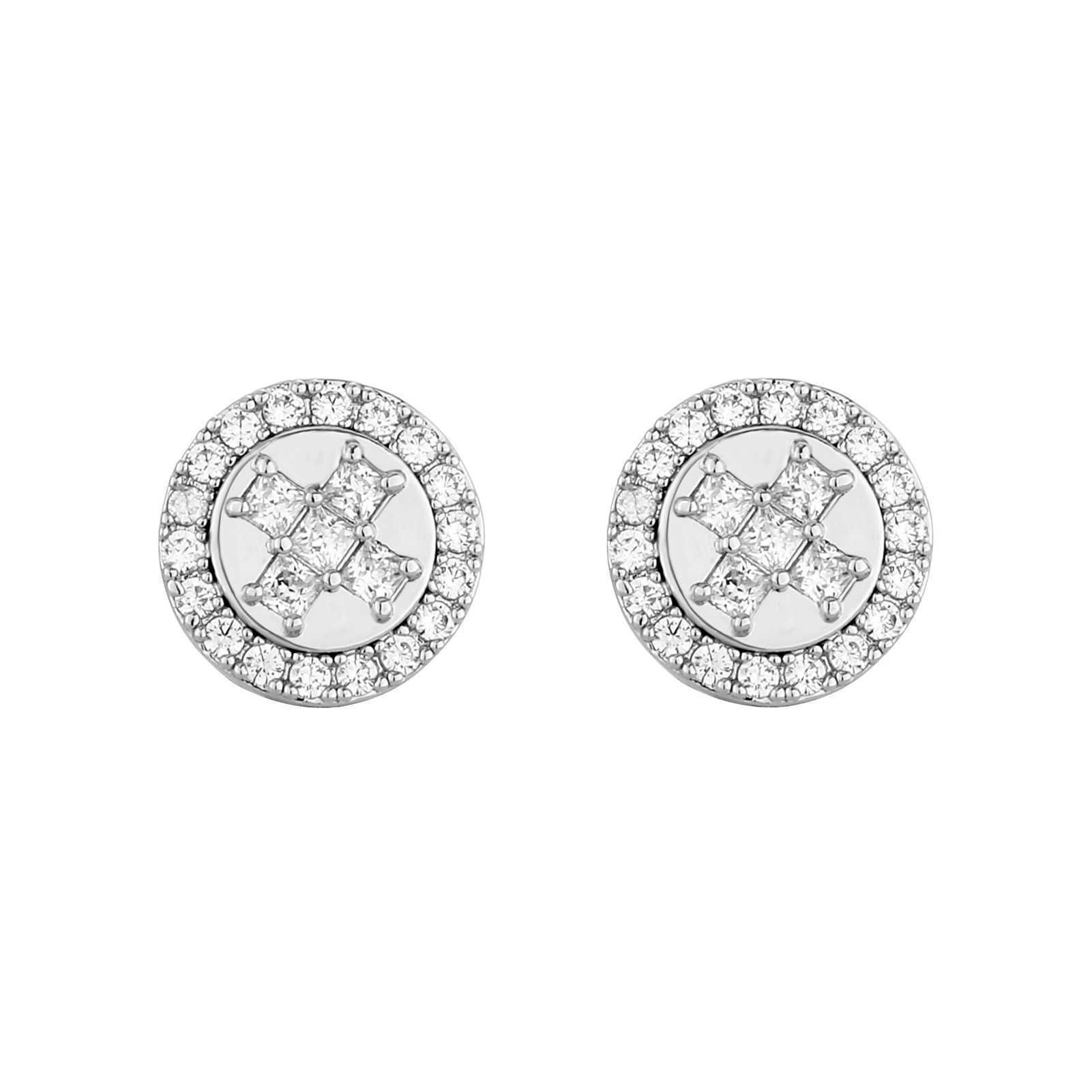 Wolf Tide Shiny Cz Stone Charm Round Stud Earrings Hot Style Sparkling Double Ear Ring Earstuds Earring Studs For Women Girls Hip Hop Bling Cubic Zirc