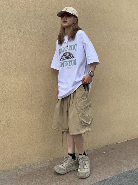 Women's Shorts Celana Pendek Kargo Hijau Hippie Streetwear Jepang HOUZHOU Khaki Oversize Harajuku Wanita Kpop Bergaya Longgar 230510