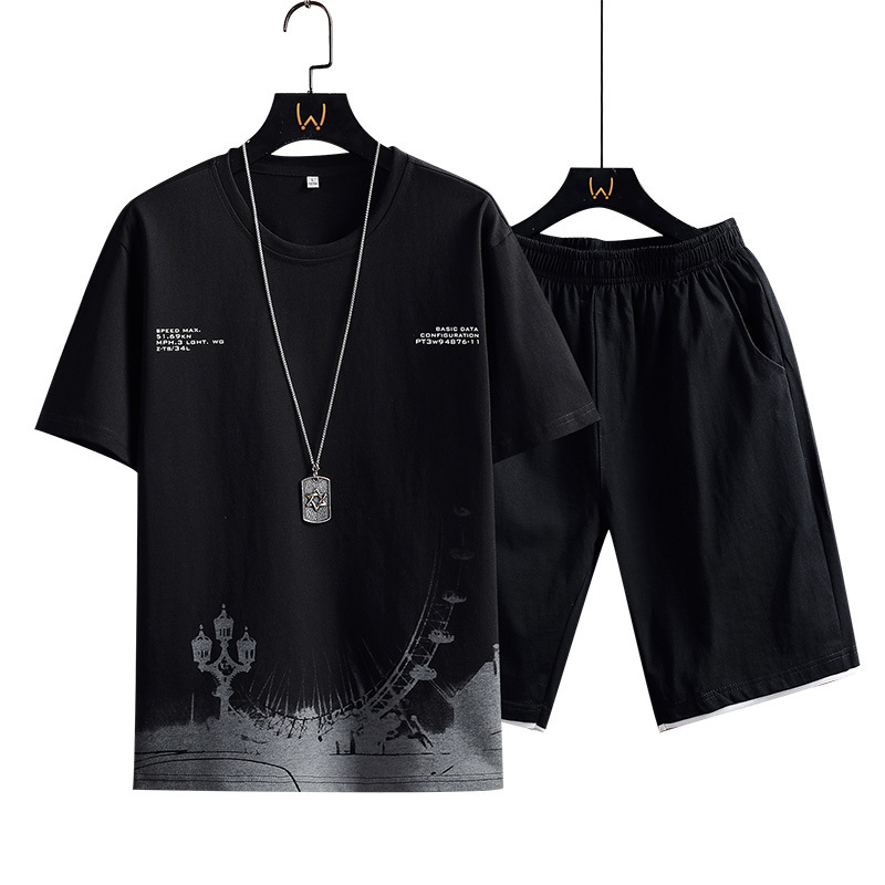 Men's Tracksuits Men's Summer Tracksuit Fashion Short Sleeve Sportswear Ink Print T ShirtsShorts 2 PC Sets Men Casual Sports Suits Male Clot
