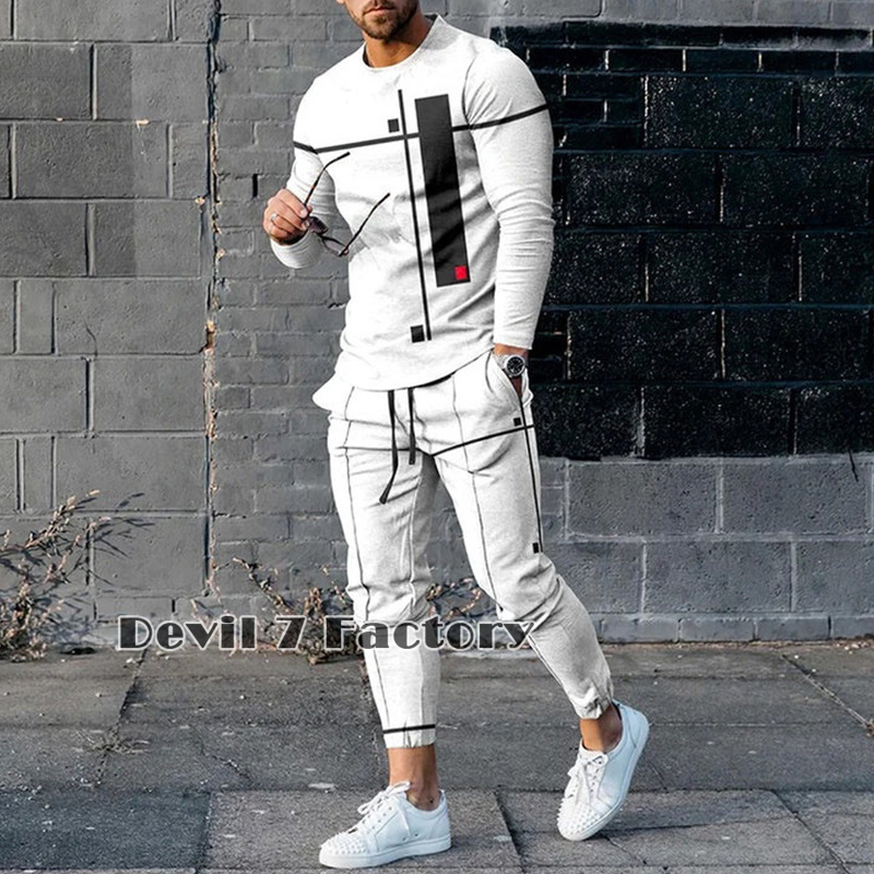 Men's Tracksuits est Men's Tracksuits Sweatpants 2 Piece Sets Fashion Man Clothing Autumn Streetwear Long Sleeve T Shirt Trousers Suits 2305