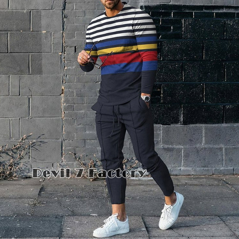 Men's Tracksuits est Men's Tracksuits Sweatpants 2 Piece Sets Fashion Man Clothing Autumn Streetwear Long Sleeve T Shirt Trousers Suits 2305