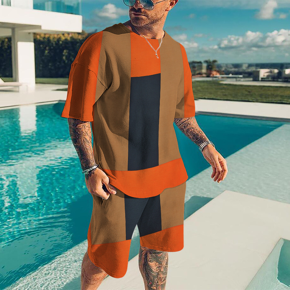 Men's Tracksuits Summer Trend Men Sets Color 3D Printed Tracksuits Clothes Men's Sportswear Casual Shorts Tshirts Set Sport Suites Male Over