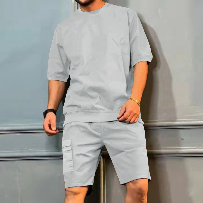 Men's Tracksuits Men's Set Summer Fashion Trend Short Sleeve T Shirt Sets Shorts Men Round Collar Casual Tracksuit Sportswear Husband Set 23
