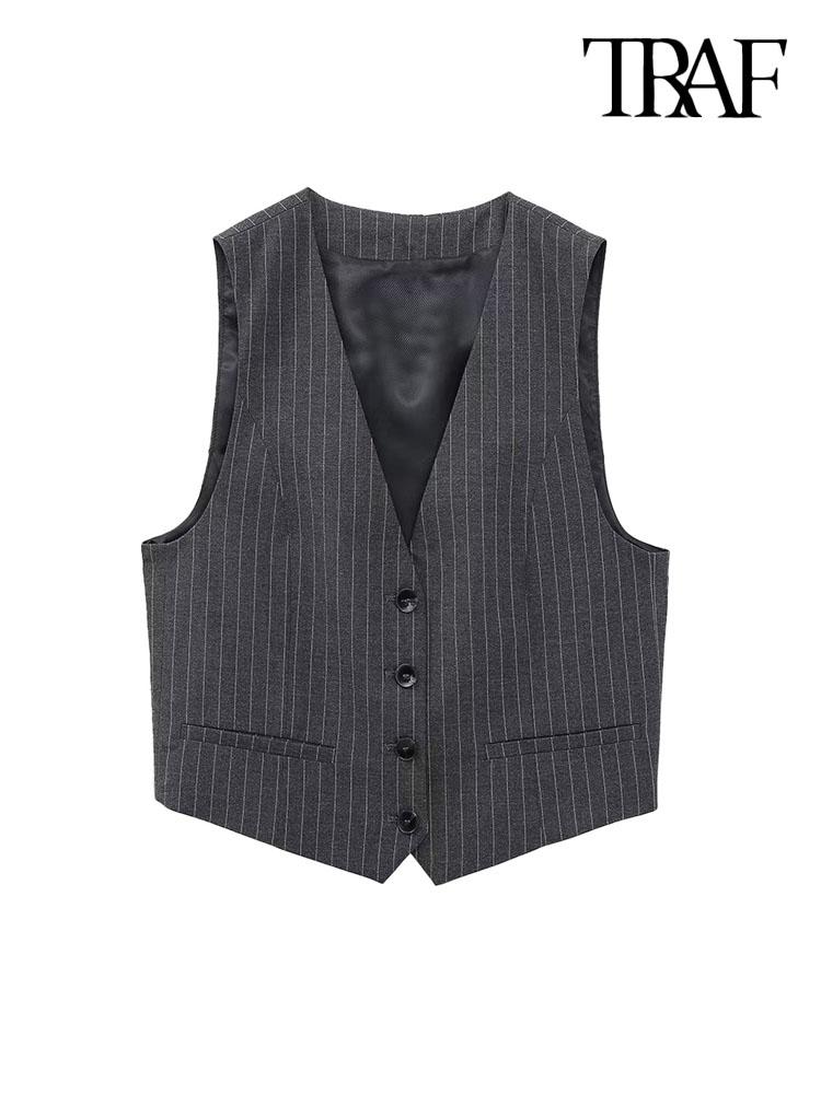 Leather TRAF Women Fashion Front Button Pinstripe Cropped Waistcoat Vintage V Neck Sleeveless Female Outerwear Chic Vest Tops, Black
Leather TRAF Women Fashion Front Button Pinstripe Cropped Waistcoat Vintage V Neck Sleeveless Female Outerwear Chic Vest Tops, Black