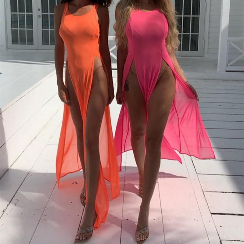 Swimwear Ladies Sexy Club Bathing Beach Transparent Bikini Cover Ups Women Sleeveless Solid Color High Waist See Through Split Maxi Dress, White
Swimwear Ladies Sexy Club Bathing Beach Transparent Bikini Cover Ups Women Sleeveless Solid Color High Waist See Through Split Maxi Dress, White