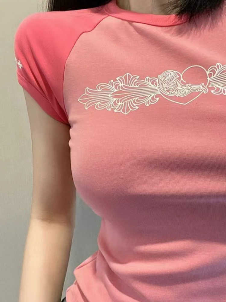 Women's T-Shirt Kalevest Y2K Streetwear T-Shirts Korean Fashion Women Tops Short Sleeve Pink T-Shirts Rave Outfits Top Gyaru Graphic Tees 2023 P2