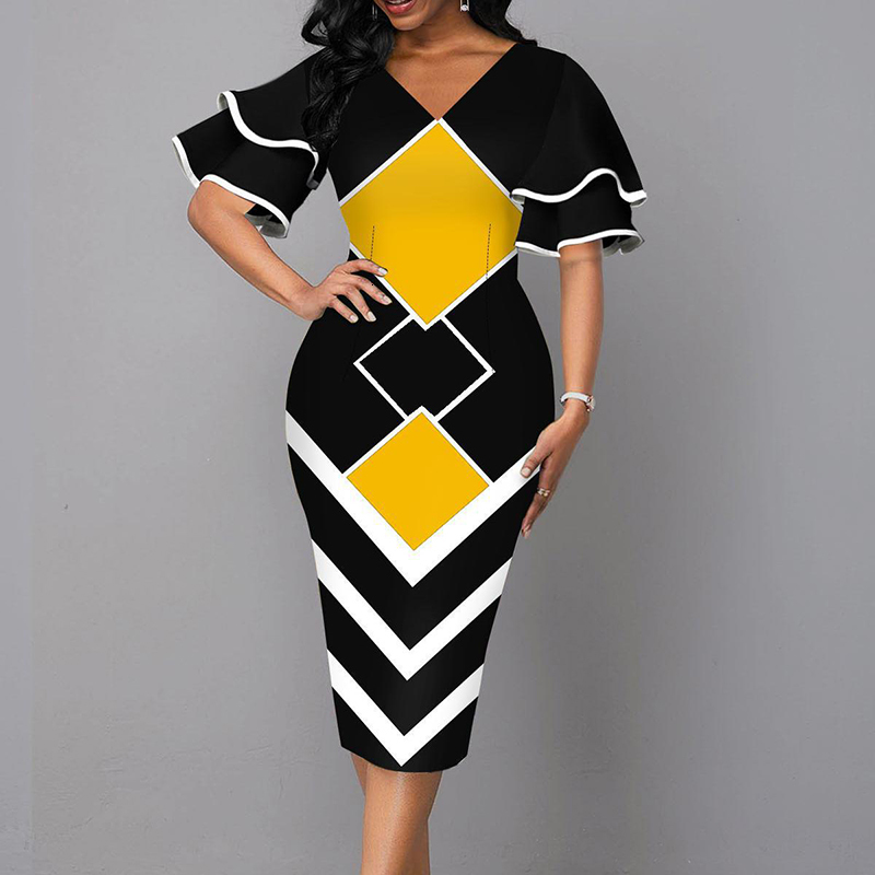 Casual Dresses Elegant Women Dress Summer Fashion V Neck Short Sleeve Sexy Slim Dress Vintage Patchwork Casual Lady Party Dresses Vestido 230511