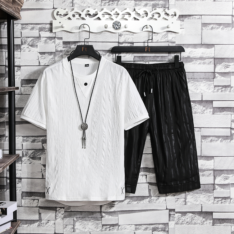 Men's Tracksuits Summer Black White Tracksuits For Mens Set Short Sleeves T-Shirt Shorts Sportswear Sporting Mens Suit ropa para hombre 230511