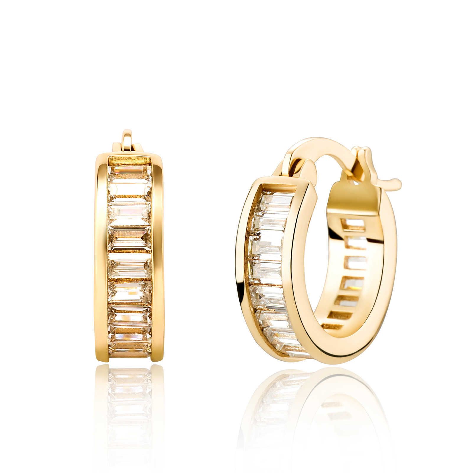 Wolf Tide Square Baguette Zirconium Huggie Hoop Earrings For Men And Women Bling Cubic Zircoina Charms Earring Shiny Crystal Ear Ring Hip Hop Jewelry 