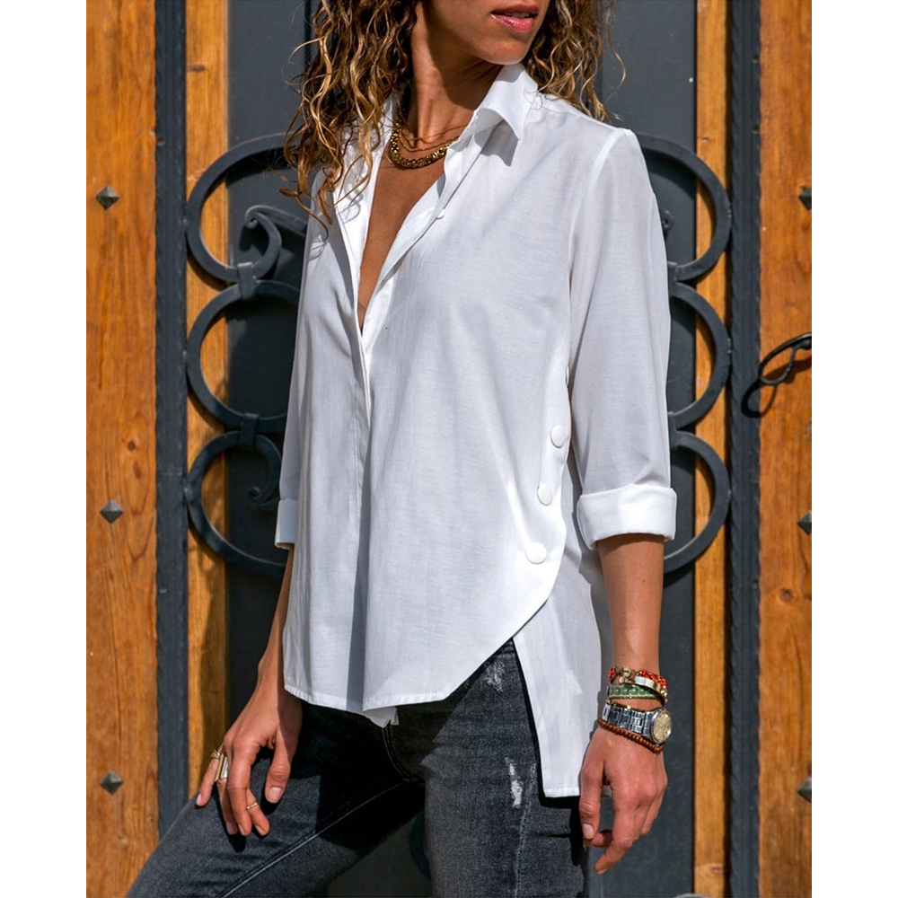 Women's Blouses Shirts Long Sleeve Plus Szie Solid White Loose Turn Down Collar Womens Tops And Office Lady Spring Top 230510