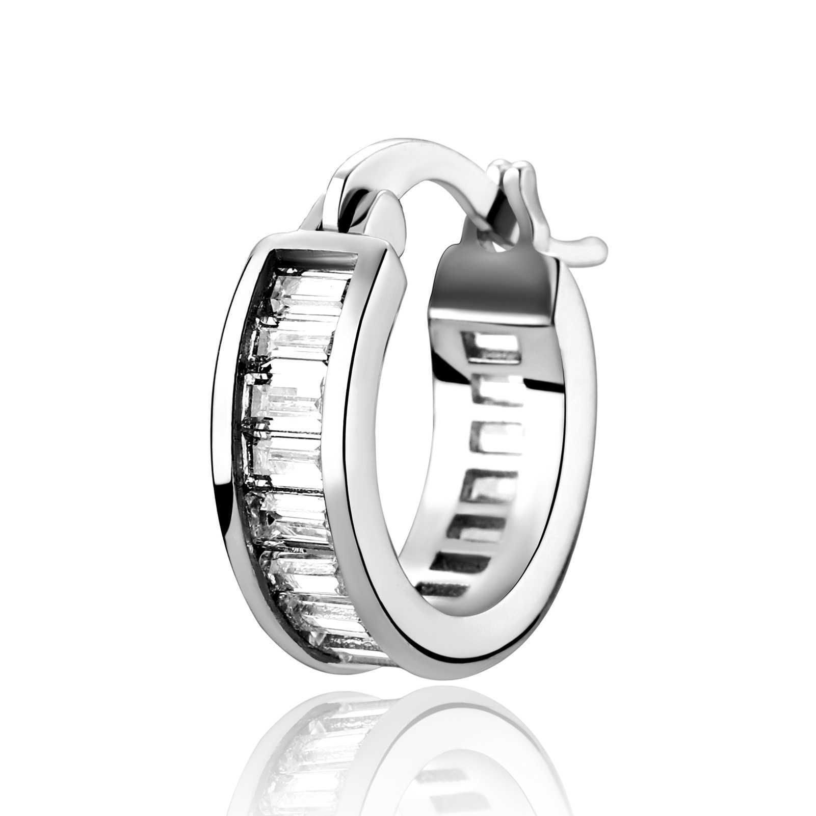 Wolf Tide Square Baguette Zirconium Huggie Hoop Earrings For Men And Women Bling Cubic Zircoina Charms Earring Shiny Crystal Ear Ring Hip Hop Jewelry 