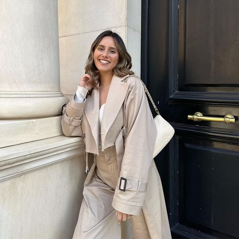 Women's Jackets Mantel Hujan Crop Khaki Jaket Desain Cropped Lengan Panjang Wanita Chic High Street Kasual Longgar Atasan 2023 Baru 230510