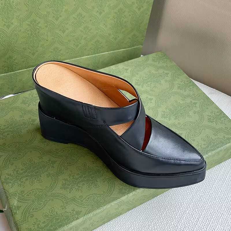 Slippers Pointed point heelless half slippers outside Baotou spring and summer platform cake show thin wedged women's shoes G230512