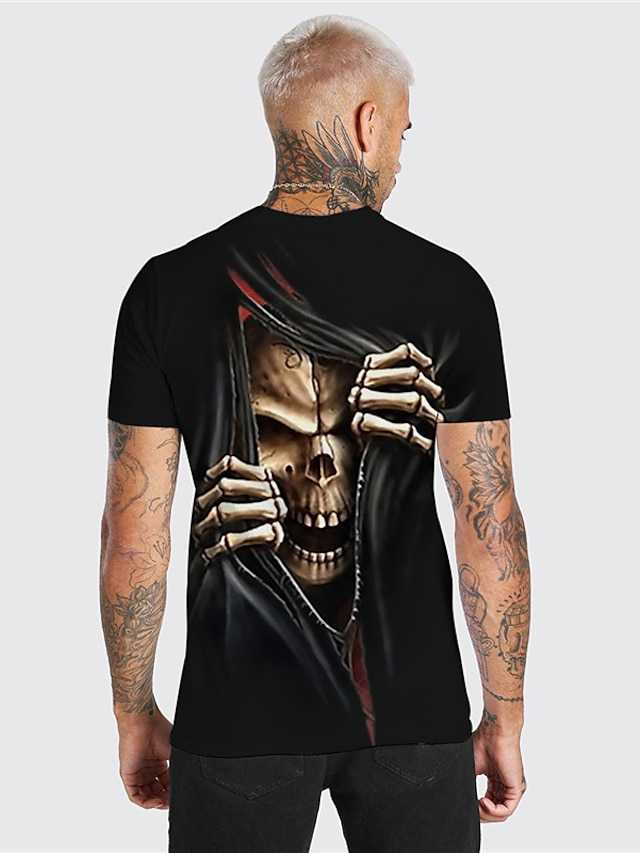 RUKAS Universal Funny T-Shirt Skull Graphic Lower Throat Cut Custom Black Turquoise Khaki 3D Casual Short Sleeve Print