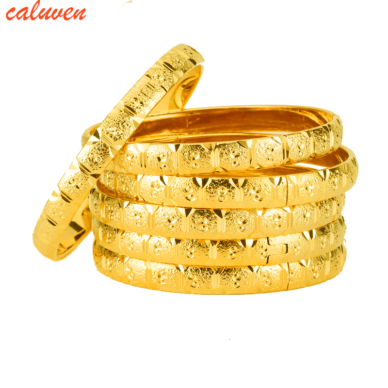 Charm Bracelets 8MM 6PcsLot Dubai Gold Bangles for Women Men 24k Color Ethiopian African Jewelry Saudi Arabic Wedding Bride Gift 230511
