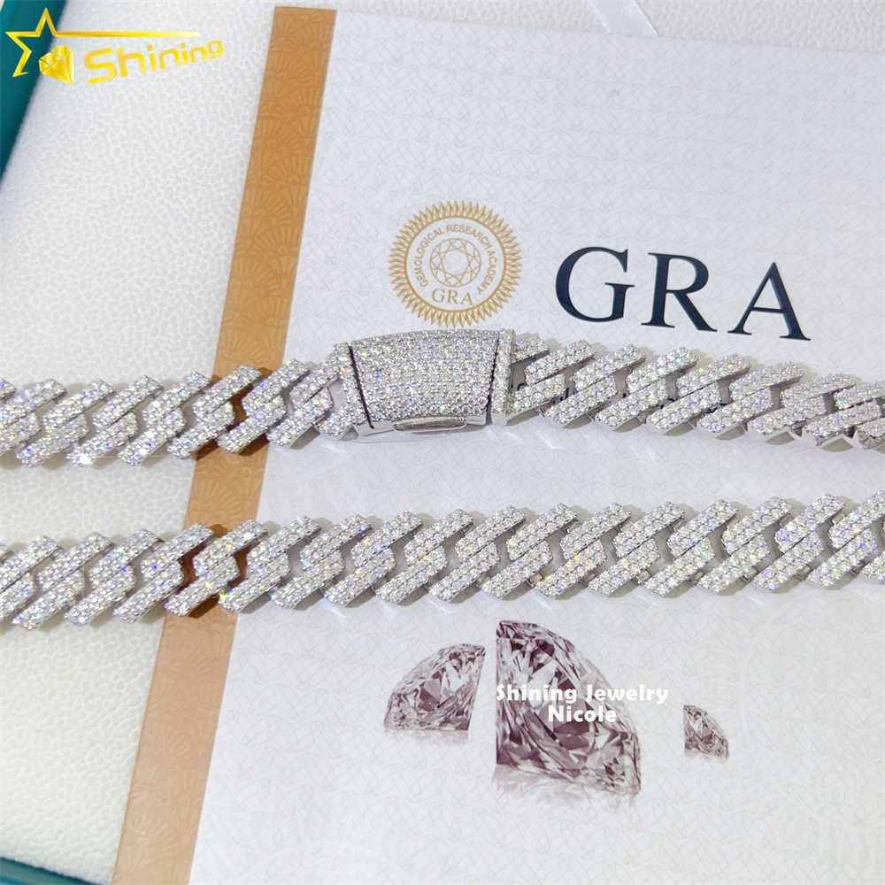 Pass Diamond Tester Hip Hop Popular 925 White Gold Real Vvs Moissanite 14mm Cuban Link Chain