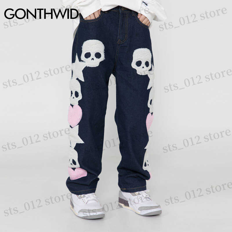 Men's Jeans Hip Hop Jeans Pants Streetwear Mens Vintage Embroidered Skull Star Baggy Denim Jeans Harajuku Casual Denim Trousers Black Blue T230512
Men's Jeans Hip Hop Jeans Pants Streetwear Mens Vintage Embroidered Skull Star Baggy Denim Jeans Harajuku Casual Denim Trousers Black Blue T230512