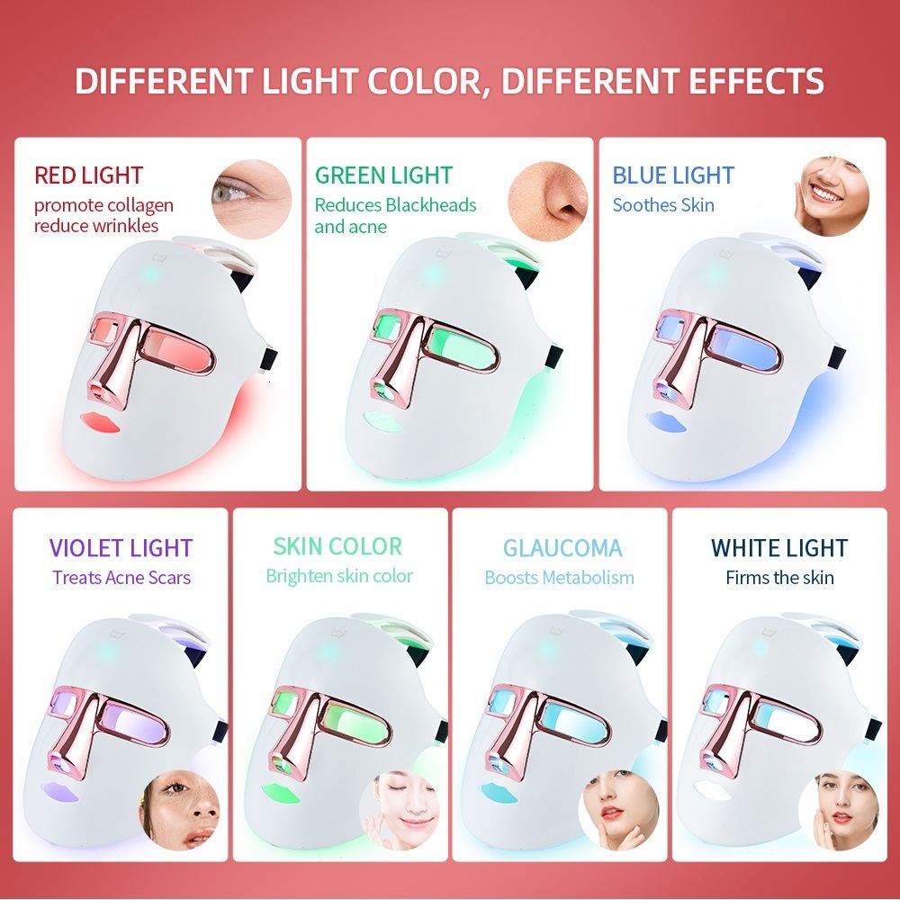 Face Care Devices Wireless 7 Colors LED Mask Pon Treatment Facal Beauty Skin Rejuvenation Anti Wrinkle USB Charge 230512