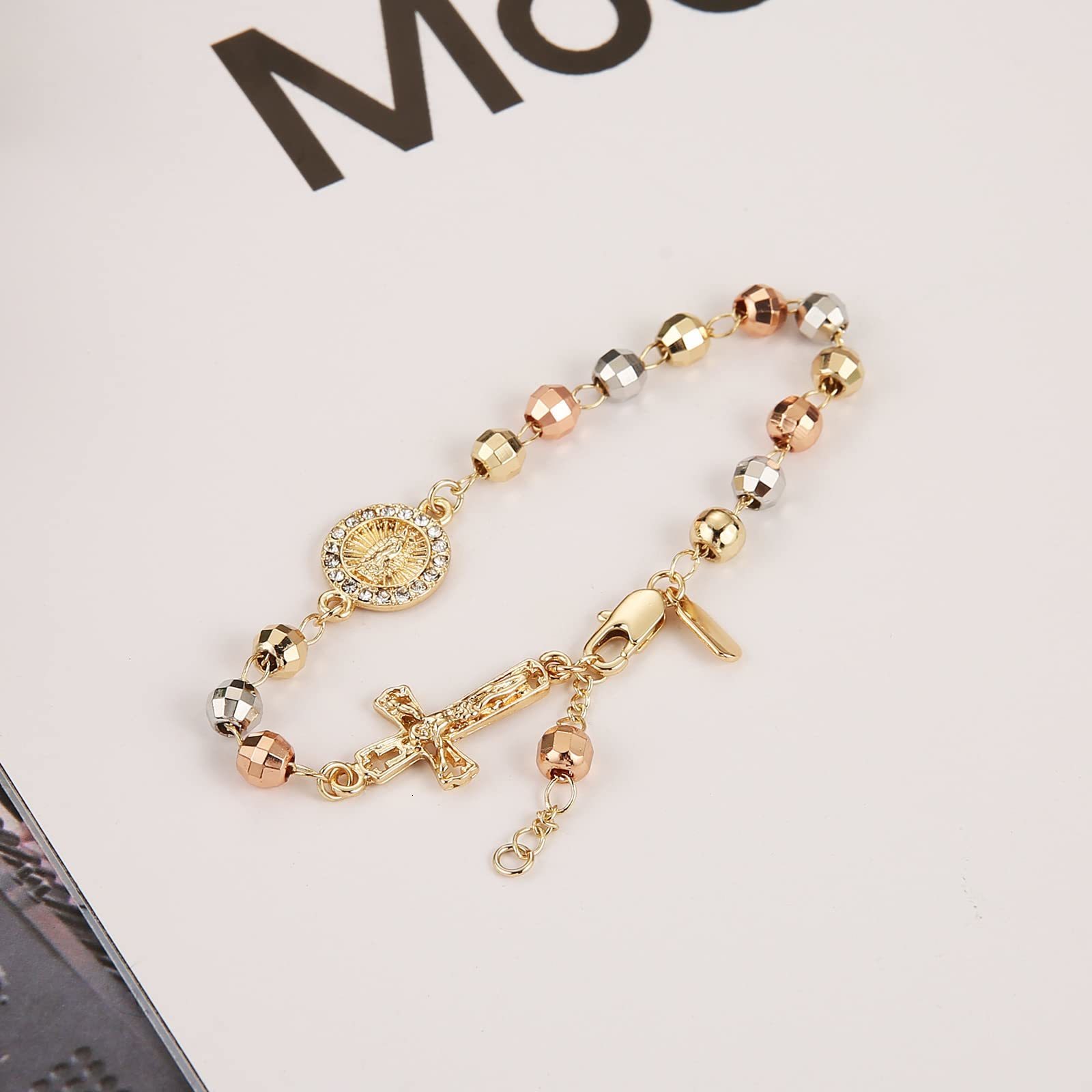 Chain HZMAN 75 Inch Virgin Mary Bracelet Rosary Bead Cross of Guadalupe Adjustable Link for Women Girl Jewelry Gift 230511