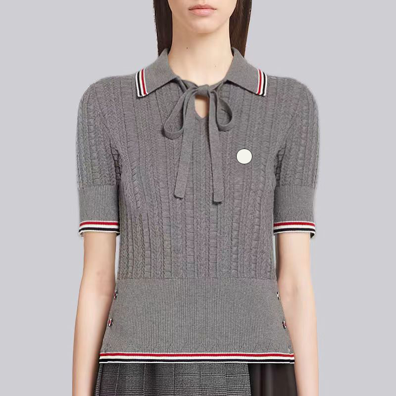 Woman Sweater Knits Tees Half Sleeve T Shirts Lapel Neck Style Red Striped Embroidery Fit For Lady Slim Sweaters Wool Knit Jumper, Blue
Woman Sweater Knits Tees Half Sleeve T Shirts Lapel Neck Style Red Striped Embroidery Fit For Lady Slim Sweaters Wool Knit Jumper, Blue