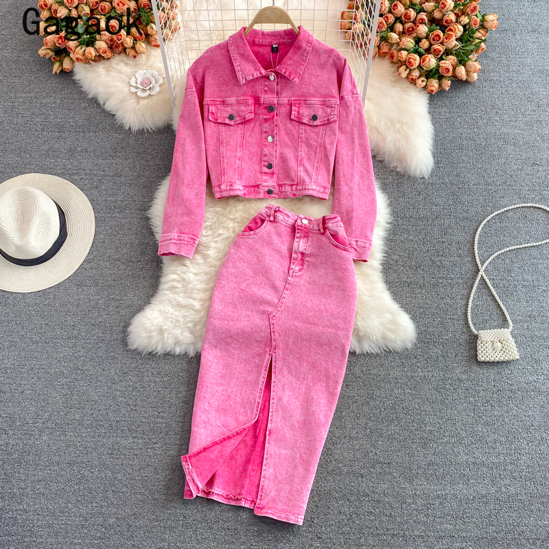 Two Piece Dress Gagaok Streetwear Set Women Spring Autumn Solid Vintage Fashion Outfits Lapel Jackets Midi Bodycon Skirts 230512, Pink
Two Piece Dress Gagaok Streetwear Set Women Spring Autumn Solid Vintage Fashion Outfits Lapel Jackets Midi Bodycon Skirts 230512, Pink
