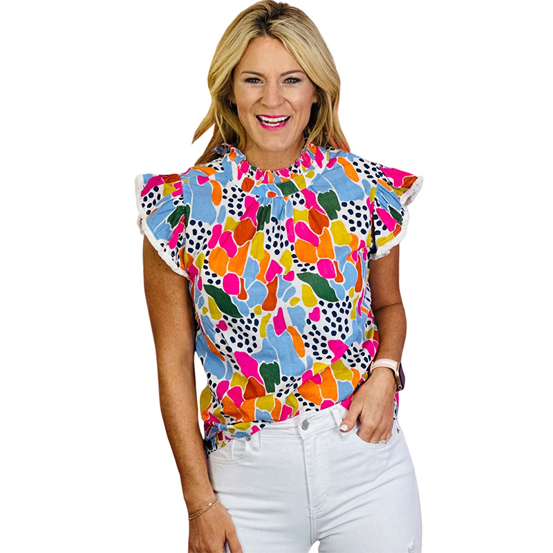 Women' Blouses & Shirts Summer thin chiffon shirt casual abstract print high collar short sleeve, 01
Women' Blouses & Shirts Summer thin chiffon shirt casual abstract print high collar short sleeve, 01