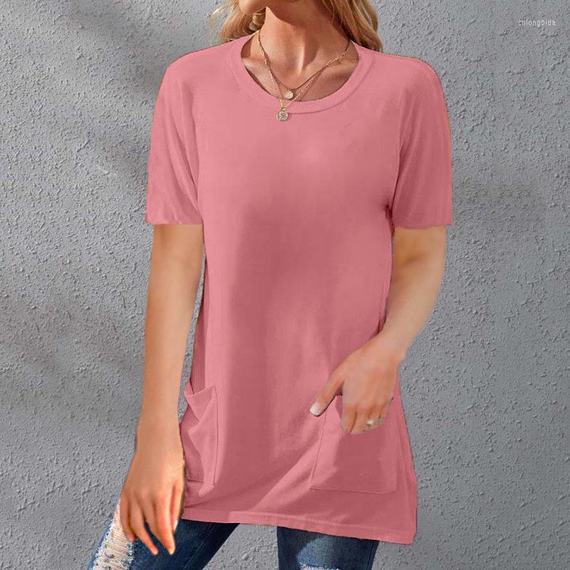 Women's T Shirts Women's Casual Short Sleeve Solid Split Tops Elegant Loose O-neck Pocket Shirt, Gray
Women's T Shirts Women's Casual Short Sleeve Solid Split Tops Elegant Loose O-neck Pocket Shirt, Gray