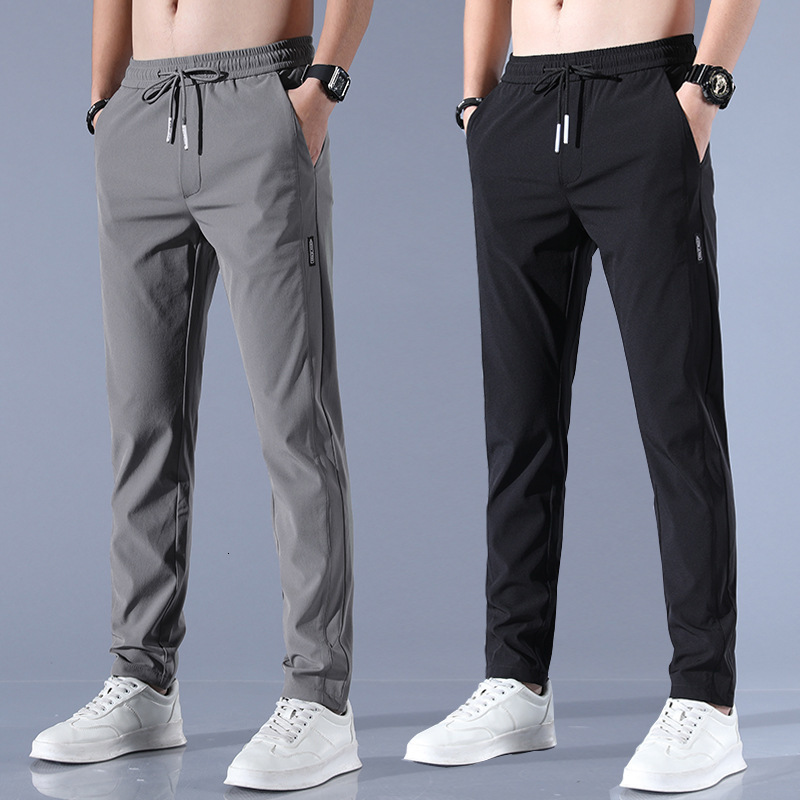 Men's Pants Men's Ice Silk Trousers Solid Color MidWaist Loose Breathable StraightLeg Casual Pants Thin QuickDrying Sports Pants 230512