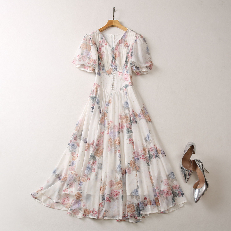 2023 Summer Multicolor Floral Print Panelled Chiffon Dress Short Sleeve V-Neck Buttons Midi Casual Dresses S3W090505, Multi
2023 Summer Multicolor Floral Print Panelled Chiffon Dress Short Sleeve V-Neck Buttons Midi Casual Dresses S3W090505, Multi