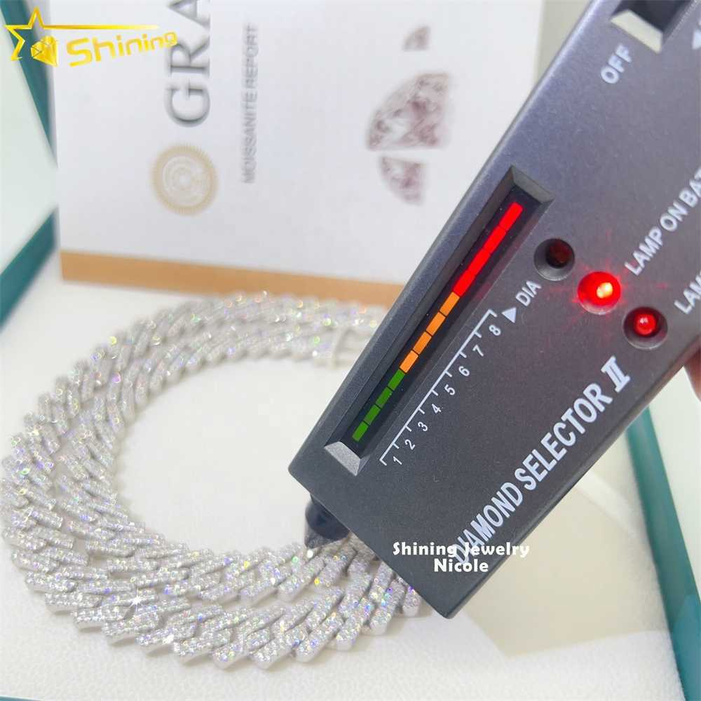 Pass Diamond Tester Hip Hop Popular 925 White Gold Real Vvs Moissanite 14mm Cuban Link Chain