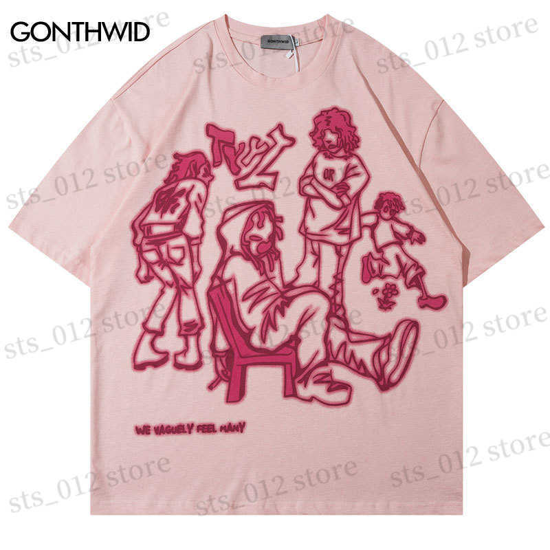 Men's T-Shirts Hip Hop Graphic T Shirts Streetwear Y2k Haruku Japanese Cartoon Print Oversized Tshirt 2023 Men Fashion Casual Cotton Tee Tops T23