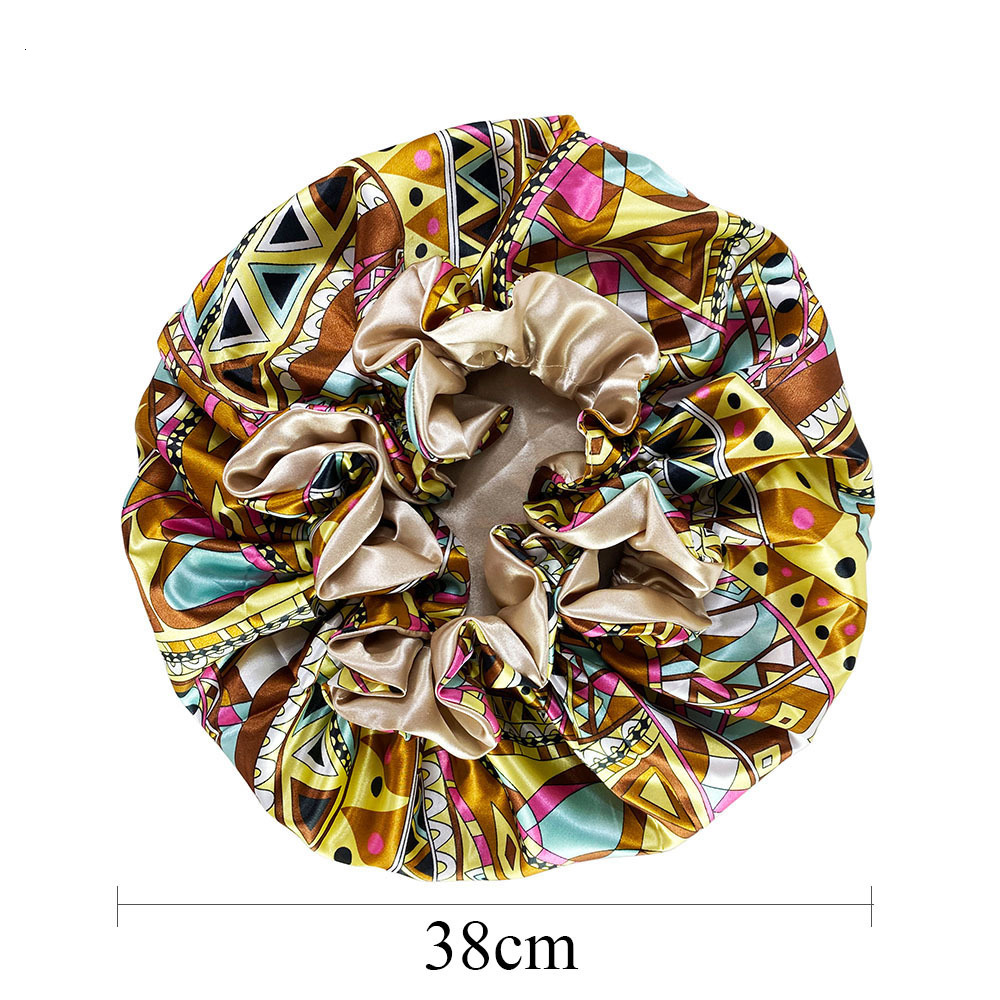 Hijab Satin Bonnet Cap Double Layer Silky Big Bonnet for Lady Printing Sleep Cap Head Wrap 230511