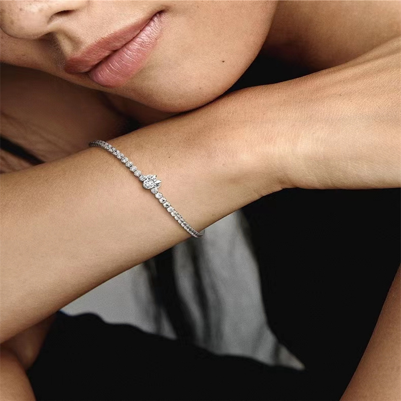 2024 New Ladies Fashion 925 Sterling Silver Bracelet Sparking Tennis Rose Gold Heart Shape Adjustable Bracelet For Beads DIY Wom