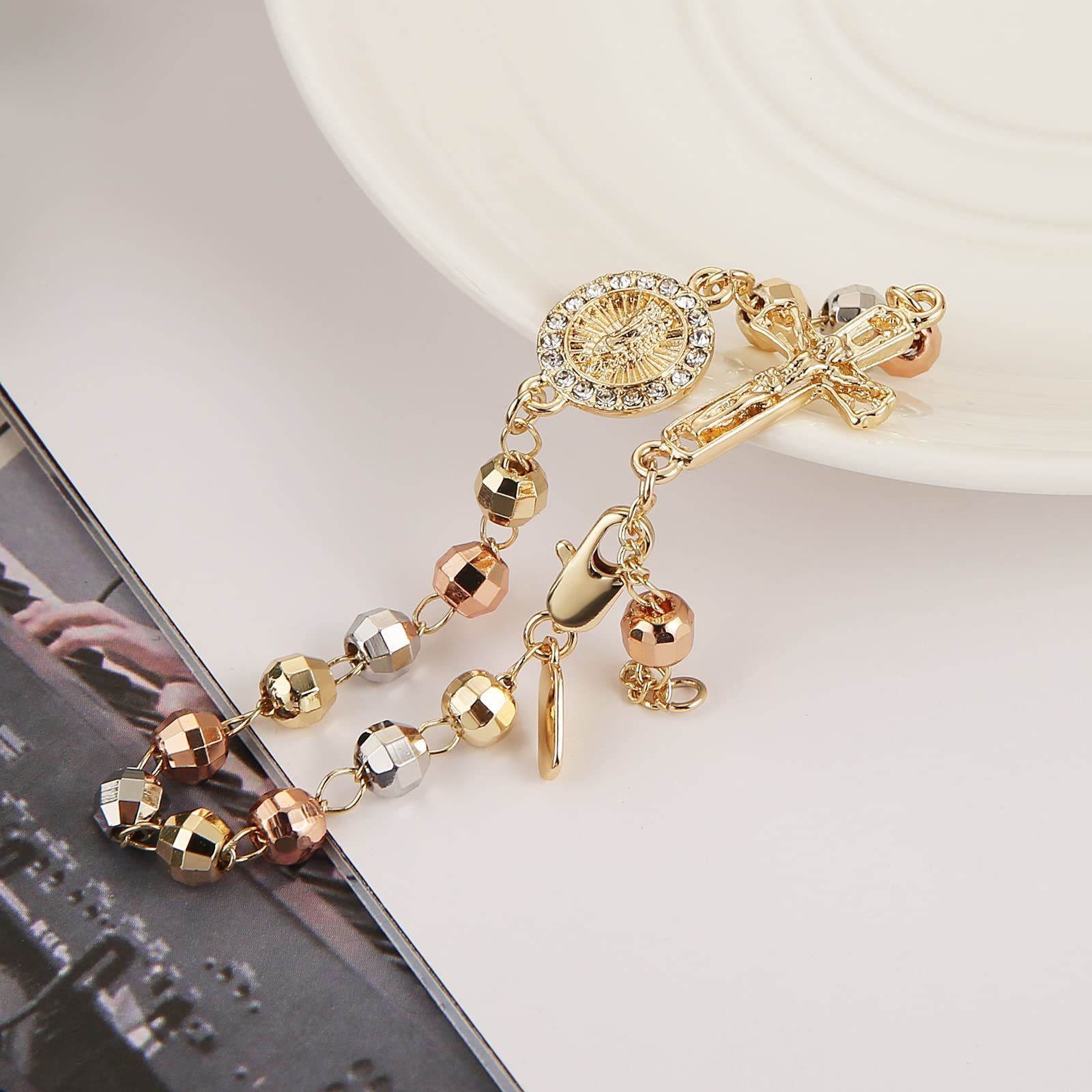 Chain HZMAN 75 Inch Virgin Mary Bracelet Rosary Bead Cross of Guadalupe Adjustable Link for Women Girl Jewelry Gift 230511